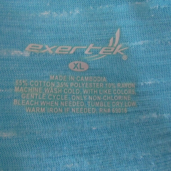 Exertek Turquoise Blue White Striped Short Sleeve Tee XL Cutout Shoulder Stretch - Picture 7 of 8